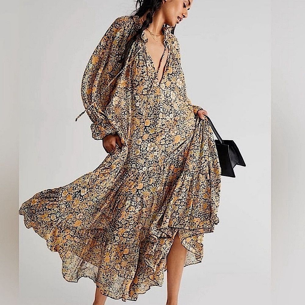 Free People Dress Feeling Groovy Floral Print Maxi Size S • NEW WITH TAGS •